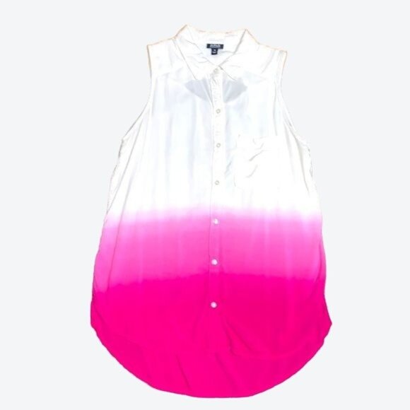A.N.A. A New Approach 100% Rayon White & Fuchsia Sleeveless Button Up Tunic Blou - Picture 6 of 8